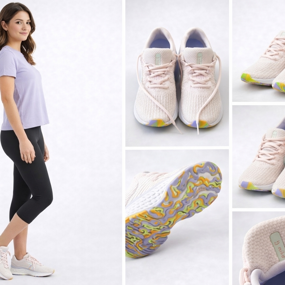 Nike Women's Light Pink Sneakers with Colorful Sole